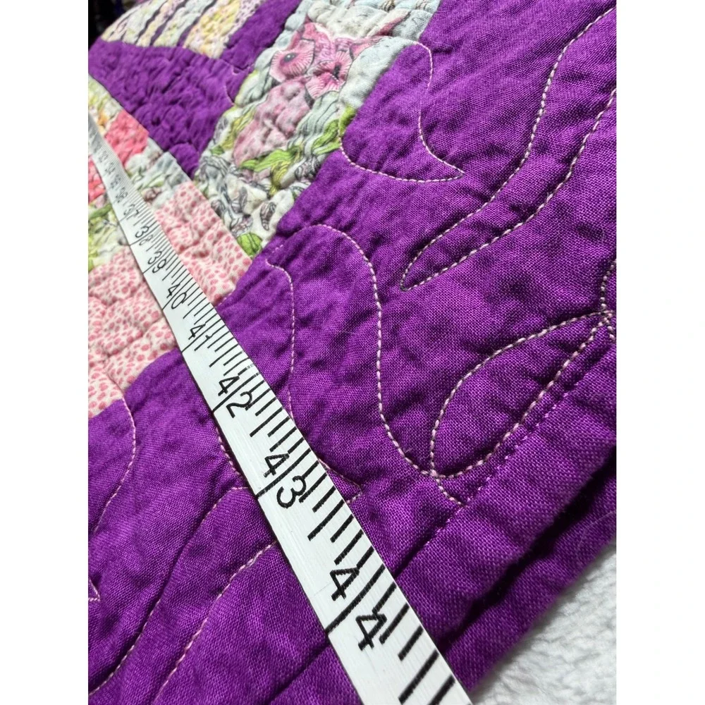 Handmade Woodland Animal Quilted‎ Throw Blanket Purple Cotton 44x45 Fox Owl